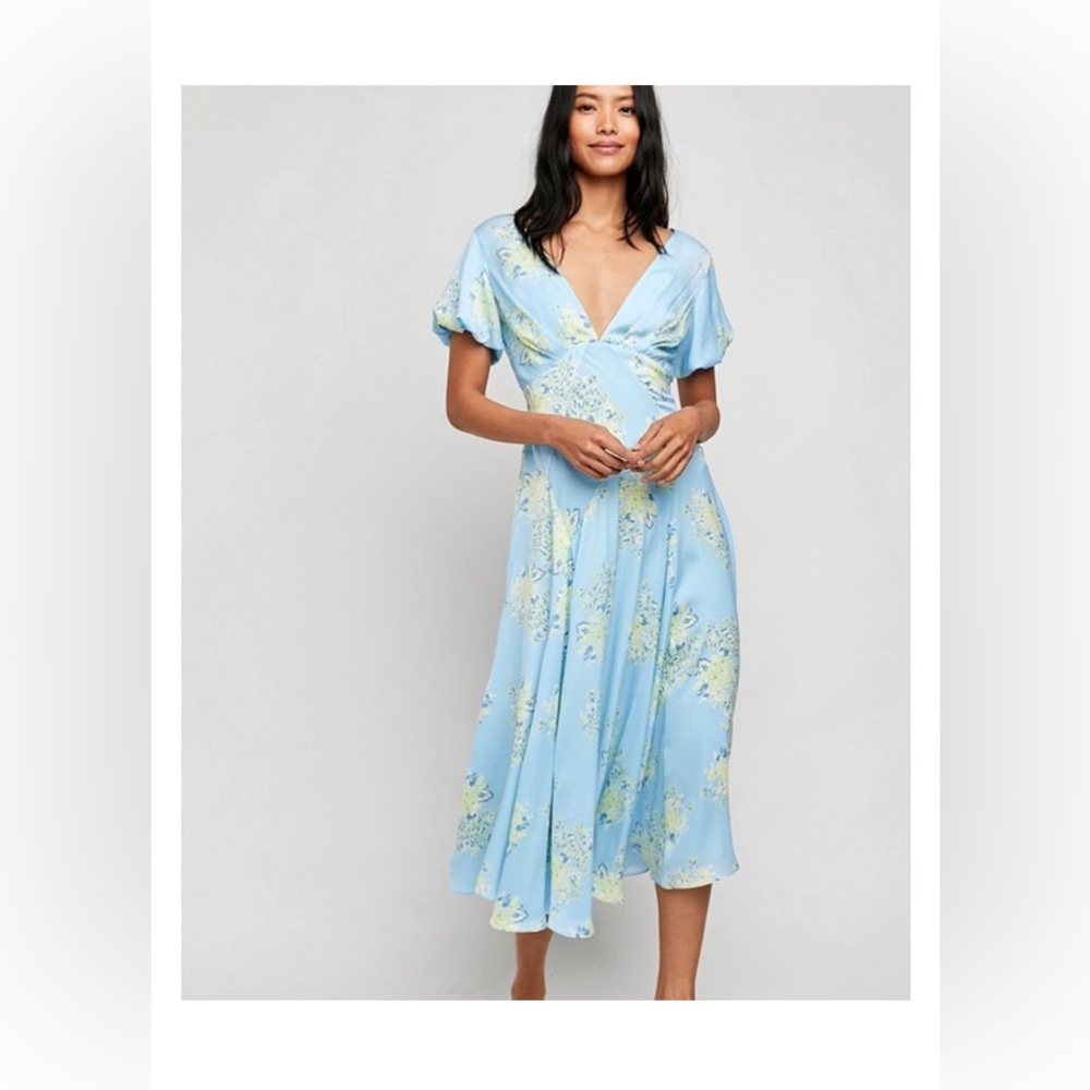 Free People Laura Dress, Midi, Beautiful Floral Blue, XS
